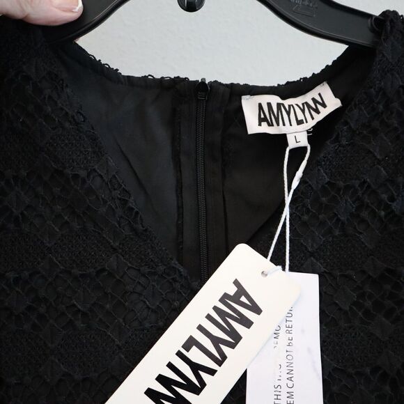 Amy Lynn AL2747 Women's Sz Large (12) Black Flutter Sleeve Lace Dress - Picture 6 of 11